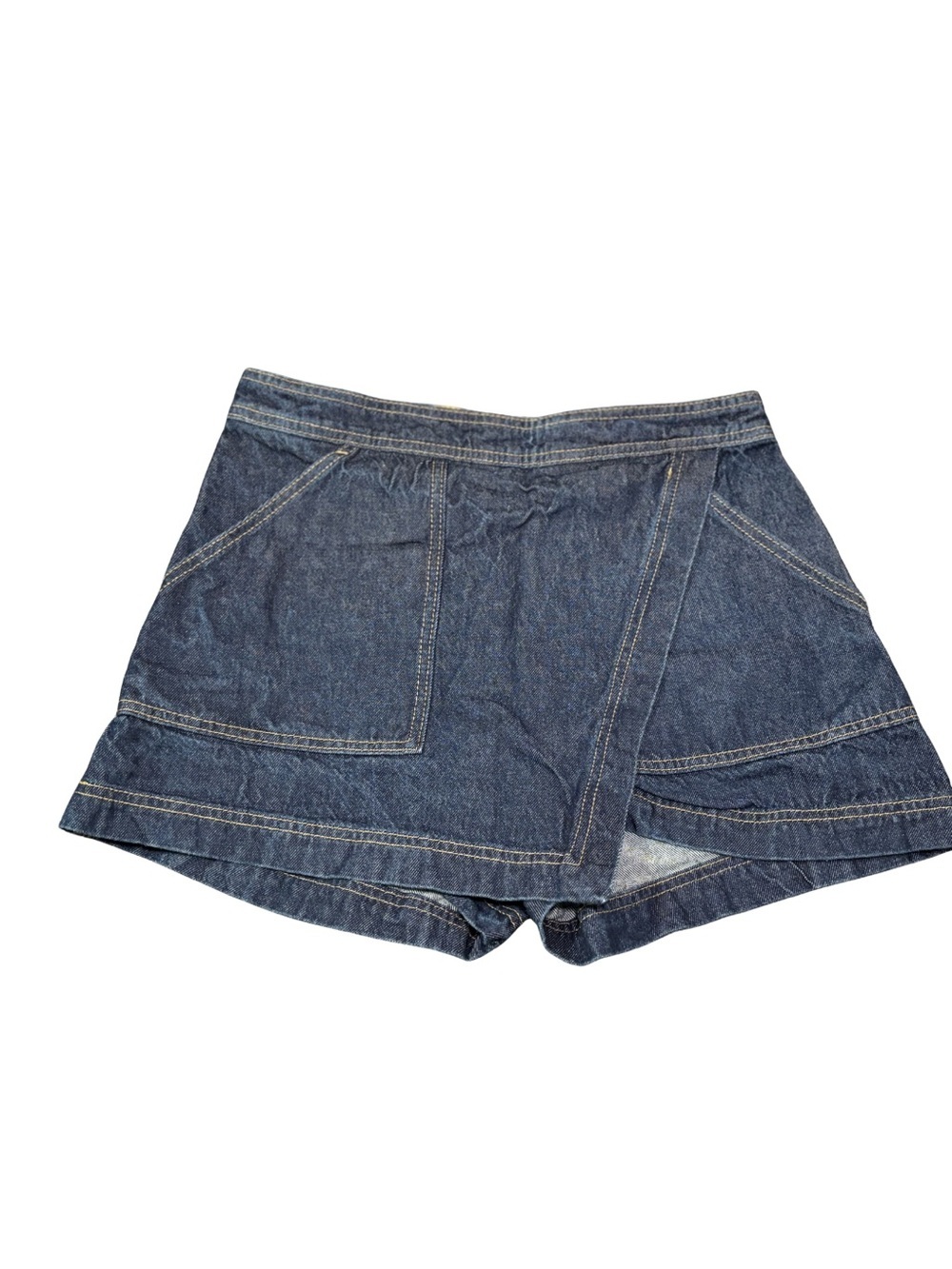 Zara Dark Blue Wrap-Front Denim Shorts
